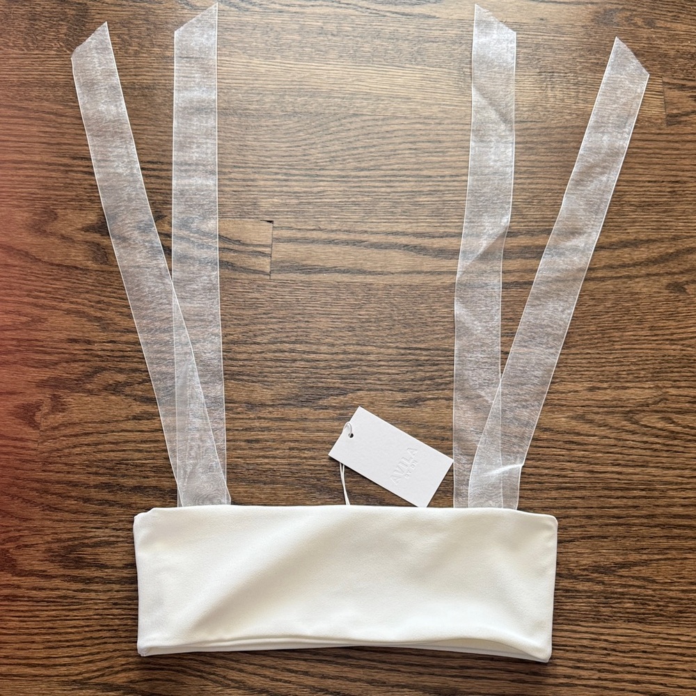 NWT White Bandeau Top with Sheer Tie Strap